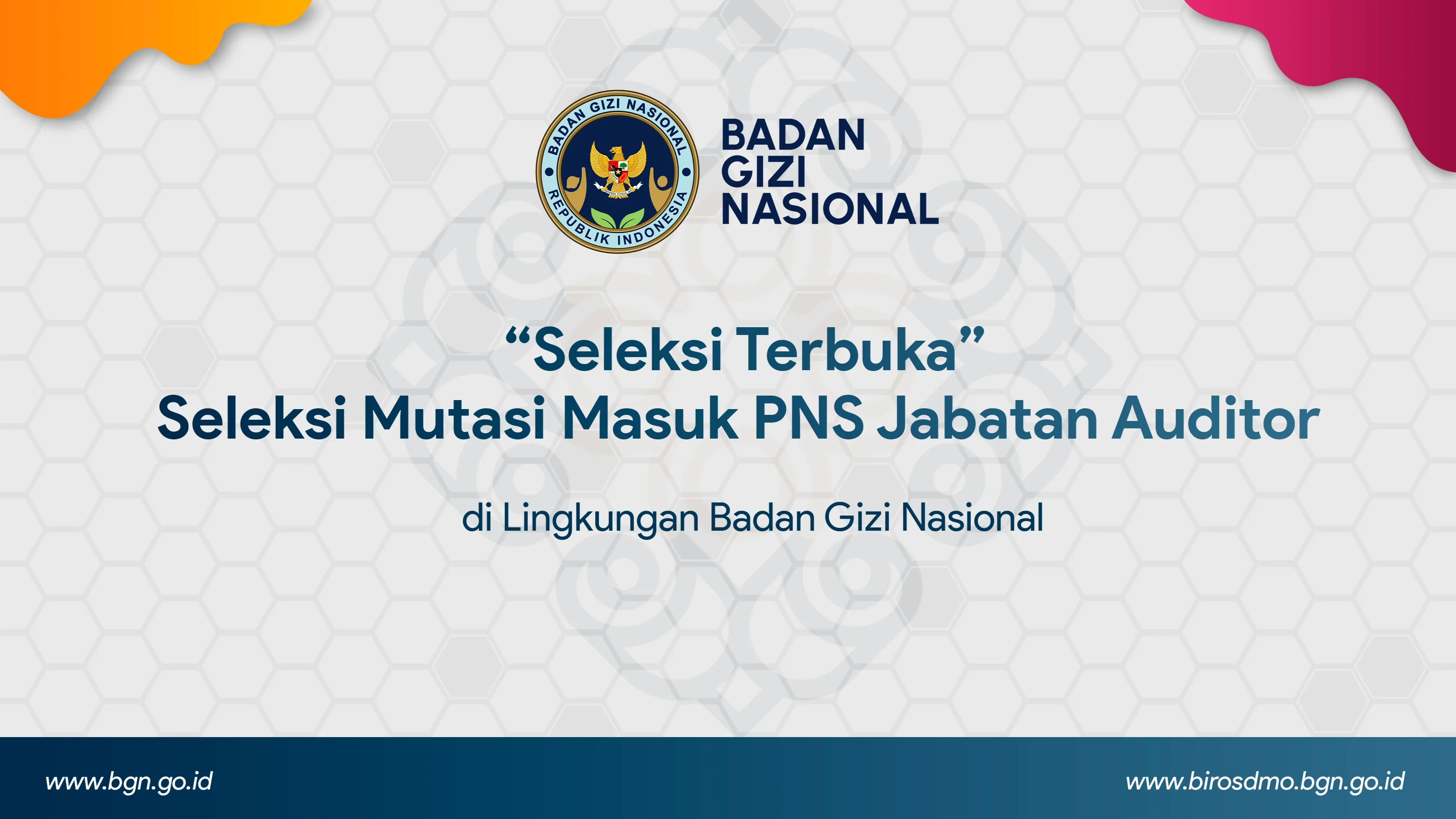 Seleksi Terbuka - Seleksi Mutasi Masuk PNS Jabatan Auditor di Lingkungan Badan Gizi Nasional Lebong